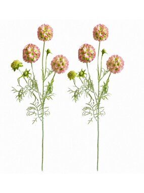 Artificial Scabiosa Flower Stems Pink Green Faux Wildflower Cottage Floral Fille